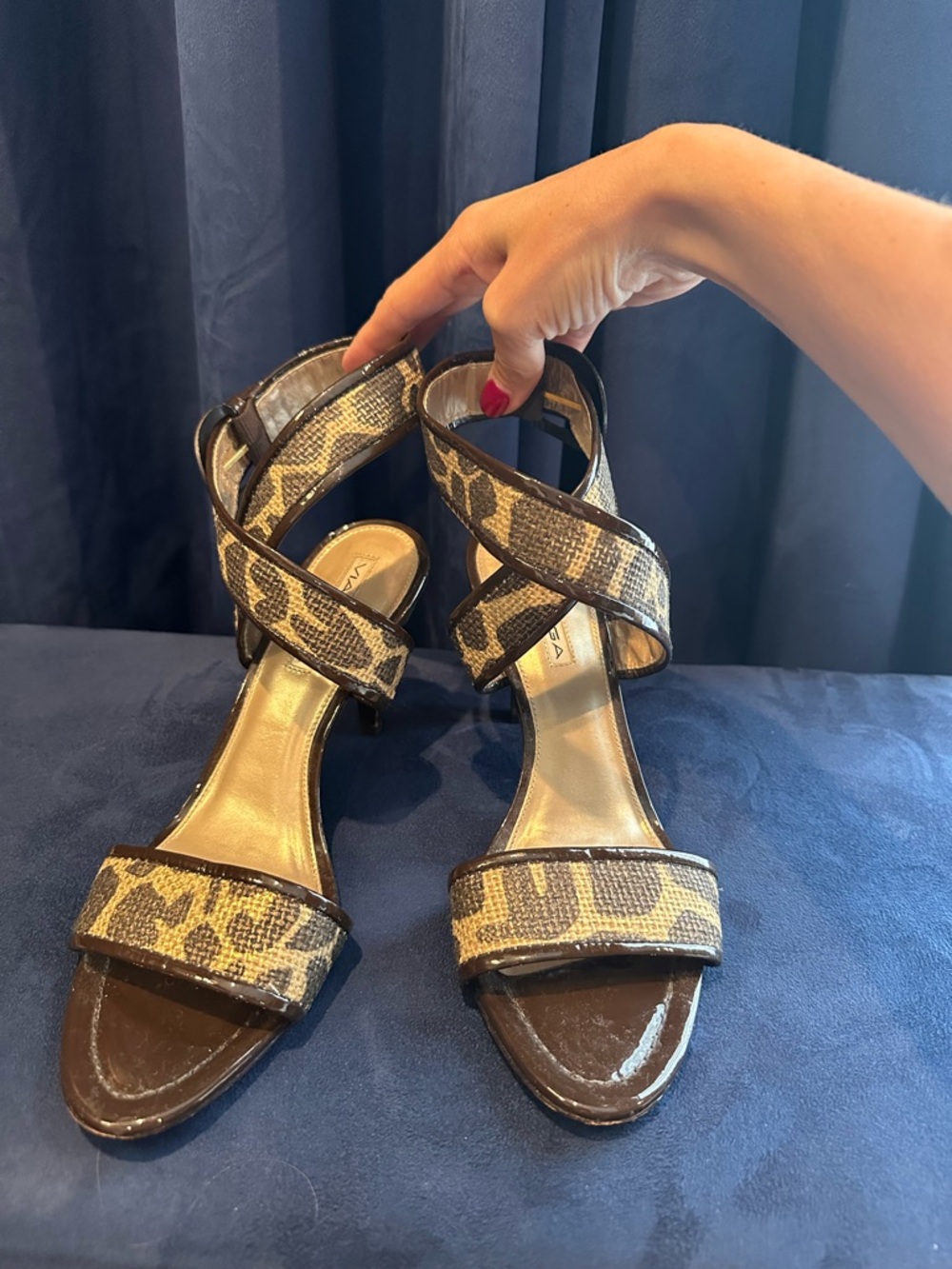 Via Spiga Leopard Print Crisscross Ankle Strap Heels - Gold/Brown